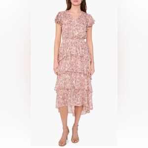 Halogen Blush Floral Flutter Sleeve Tiered Maxi Dress